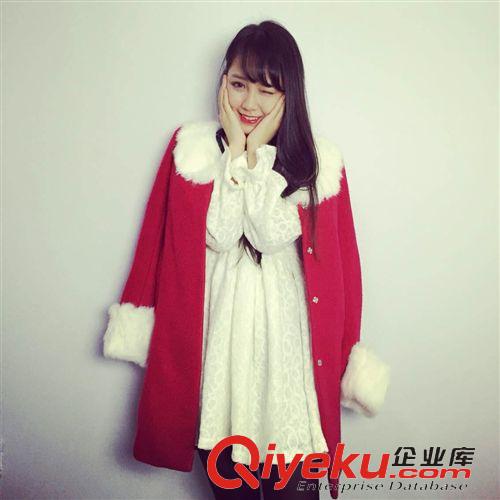 12月新款 00200 韓國東大門曹若涵實拍 韓版圓領拼接兔毛加棉呢大衣 外套原始圖片2