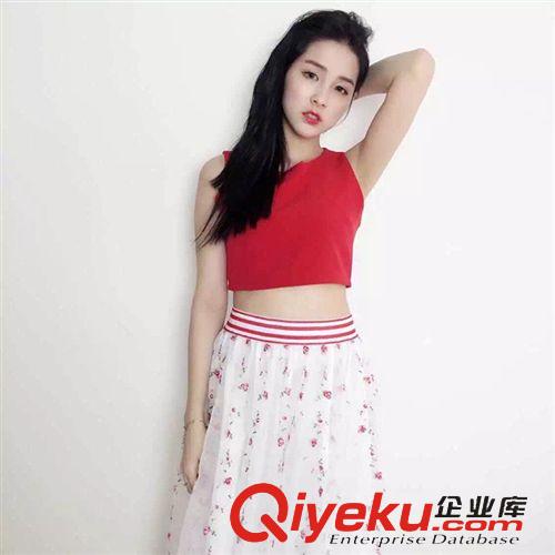 2015 0515 C-5區2132韓國代購實拍小白 時尚純色背心t恤+繡花半身長裙套裝