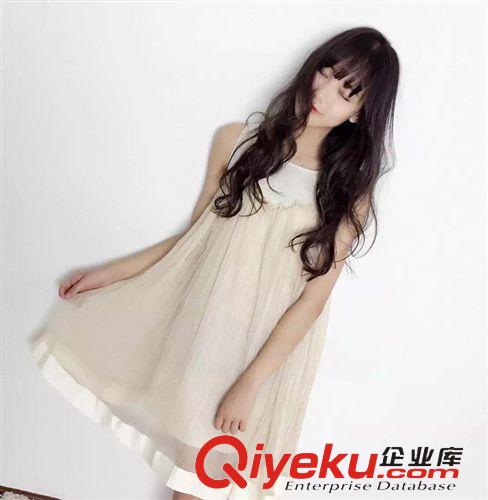 2015 0512 C-3區2119韓國東大門代購實拍圓領氣質無袖網紗拼接棉麻A連衣裙原始圖片3