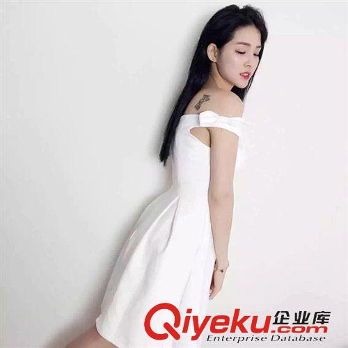 2015 0511 A-5 2112韓國東大門代購小白女人味露肩雪紡連衣裙一字領(lǐng)性感夏裝原始圖片3