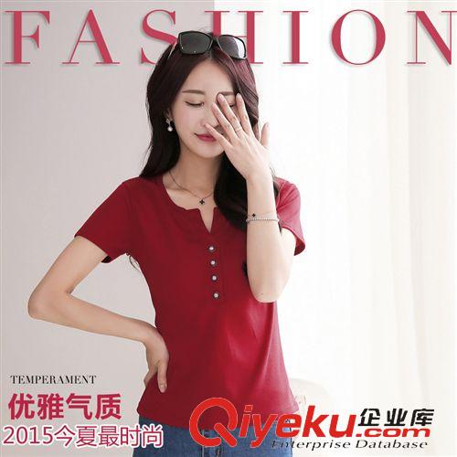 店長(zhǎng)推薦 夏裝新款女韓版大碼女裝打底衫女春秋潮純棉V領(lǐng)短袖t恤女夏款原始圖片2