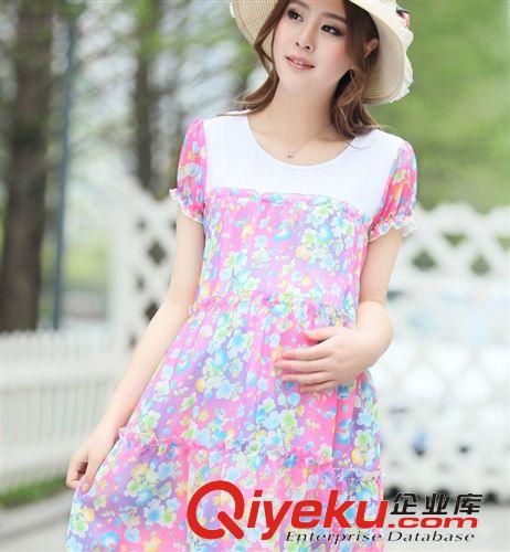 店長推薦 2015時尚孕婦裝夏款韓版孕婦裙碎花雪紡連衣裙夏季韓國短袖裙子原始圖片2