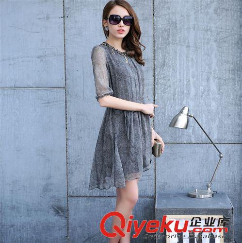 66666 2015春夏新款修身韓版女裝OL氣質(zhì)真絲連衣裙五分袖桑蠶絲連衣裙潮原始圖片3