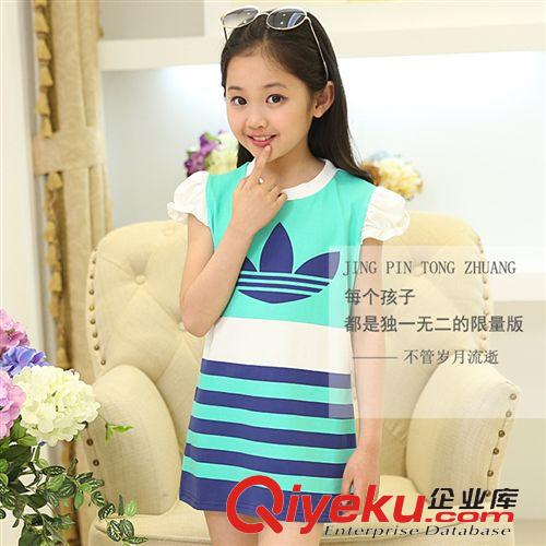 tj清倉專區 童裝夏季新款 女童純棉條紋印花泡泡短袖中長款t恤 韓版中大童t恤原始圖片2
