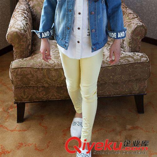 2015＜春＞季爆款 春款韓版童裝 兒童褲子 女童燙鉆釘珠純棉小腳褲 中大童外貿童褲原始圖片2