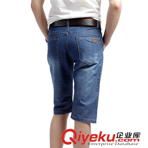 休閑運(yùn)動(dòng)褲 2015夏季男牛仔褲 男士修身直筒中褲子休閑五分馬褲潮彈性5分褲原始圖片2