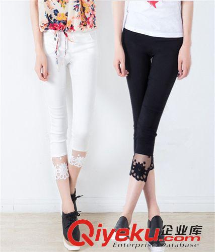 6月新款（2期） 一件代發 夏裝新款顯瘦打底褲女 蕾絲拼接休閑褲 小腳七分褲原始圖片3