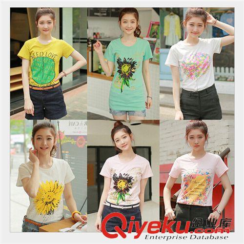 6月新款（1期） 廠家包郵2015夏裝女爆款學院風純棉短袖t恤卡通中長款上衣打底衫原始圖片3