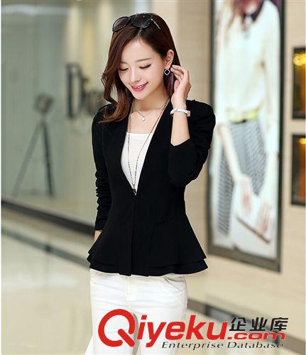 4月新款 一件起批 新款女裝修身小西裝 長(zhǎng)袖荷葉邊外套 短款小衫原始圖片3