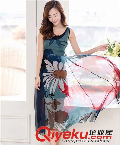 連衣裙系列 一件代發 新款女裝時尚大牌印花雪紡連衣裙 波西米亞背心長裙原始圖片3