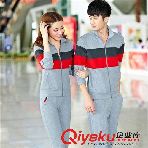 情侶裝 班服  廠家直批 春秋新款立領(lǐng)休閑男女運(yùn)動(dòng)套裝 時(shí)尚拼sq侶裝 班服原始圖片3