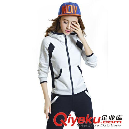 女士休閑套裝  新品促銷 女韓版大碼修身運(yùn)動(dòng)套裝 時(shí)尚拼接連帽休閑套裝原始圖片2