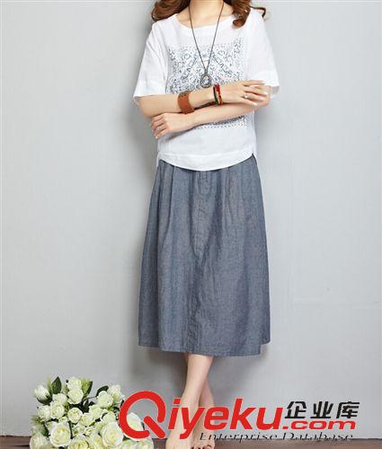 半身裙 褲裙  2015夏季新款韓版松緊腰純色牛仔半身裙 百褶裙原始圖片3