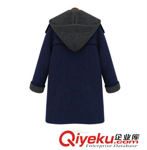 毛呢 呢子 大衣 2014秋冬新品時(shí)尚女裝 歐美拼接加大碼毛呢外套 中長款呢子大衣原始圖片3