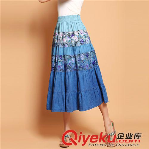 女式下裝 2015夏季新款民族風全棉女裝半身裙拼接漸變色吊染長裙沙灘裙原始圖片3