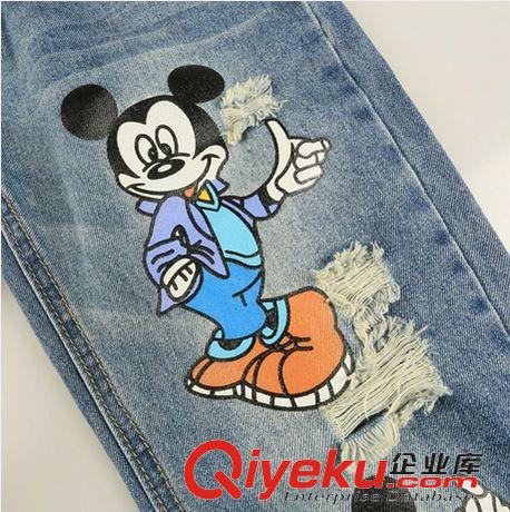 牛仔系列 2015夏季時尚潮款女式牛仔褲復古卡通圖案全棉磨破小腳九分褲原始圖片3