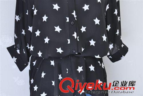 空調(diào)衫 防曬衫 夏裝韓國東大門星星圖案時尚復(fù)古長款雪紡襯衫防曬衫空調(diào)衫原始圖片2