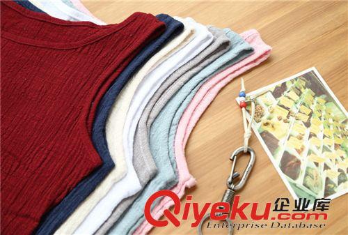 2015新款棉麻產(chǎn)品 2015夏裝復(fù)古文藝短袖棉麻圓領(lǐng)抽繩大擺中長款