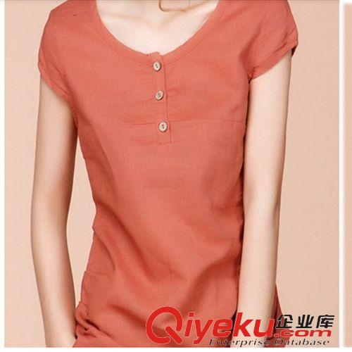 2015新款棉麻產(chǎn)品 2015新款森女短袖女顯瘦拼接條紋棉麻女土不規(guī)則下擺t恤女裝