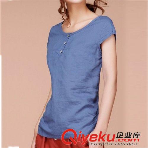 2015新款棉麻產(chǎn)品 夏裝新款森女上衣 棉麻韓版寬松顯瘦春裝短袖T恤女原始圖片2