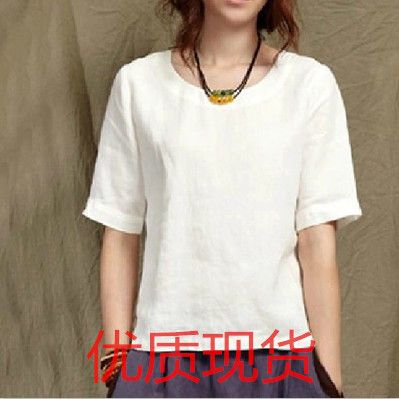 2015新款棉麻產(chǎn)品 原創(chuàng)文藝2015新款女裝棉麻上衣 純色亞麻t桖女短袖寬松小清新t恤原始圖片2