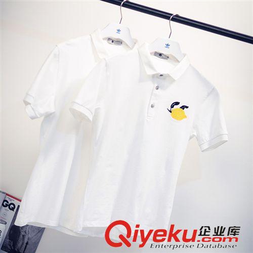 2015新款T恤 情侶裝2015夏裝新款純色百搭情侶短袖T恤韓版刺繡polo衫女原始圖片3