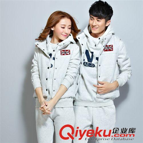 情侶裝/親子裝 韓版新款男女衛衣三件套加絨加厚運動服全棉情侶裝運動套裝原始圖片2