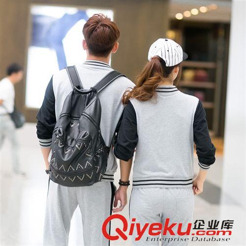 情侶裝/親子裝 實拍情侶套裝韓版潮開衫拉鏈衛衣休閑套裝情侶NY棒球服外套班服原始圖片3