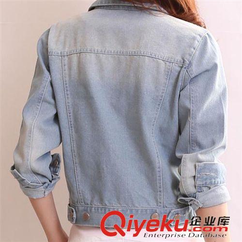 爆款熱賣 2015新品 春夏韓版修身顯瘦水洗做舊磨破女款長(zhǎng)袖牛仔衣 外套女原始圖片3