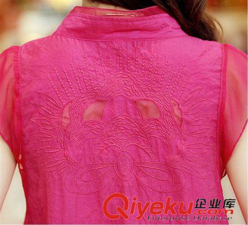 爆款熱賣 2015夏裝新款韓版女裝胖mm襯衫寬松刺繡大碼顯瘦雪紡衫女短袖上衣原始圖片3