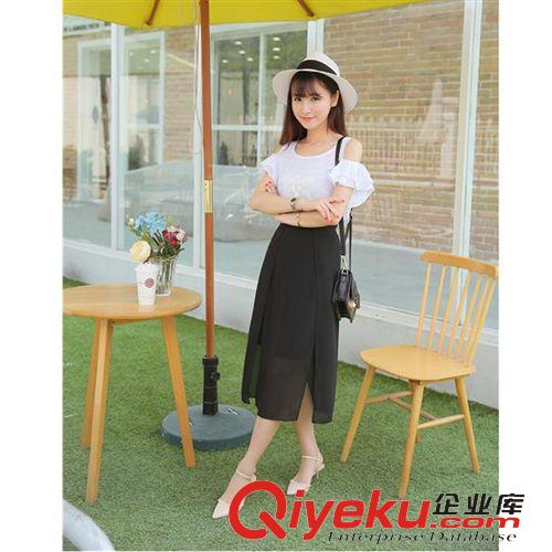 5月新款 2015夏季新款小清新棉麻荷葉邊背心+個性雪紡長裙套裝女一件代發