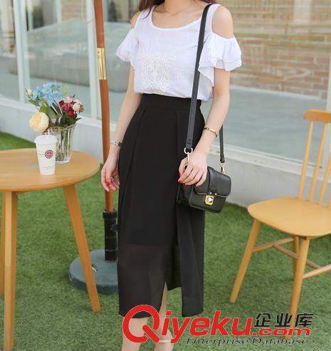 5月新款 2015夏季新款小清新棉麻荷葉邊背心+個性雪紡長裙套裝女一件代發