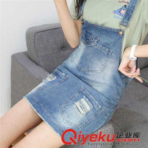 5月新款 2015夏季新款女裝 休閑寬松牛仔背帶裙甜美學院風牛仔連衣裙