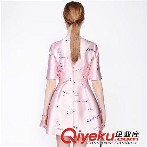 歐洲站系列 2015新品歐洲站夏季女裝粉色原創(chuàng)印花短袖蓬蓬裙連衣裙原始圖片2