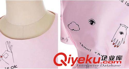 歐洲站系列 2015新品歐洲站夏季女裝粉色原創(chuàng)印花短袖蓬蓬裙連衣裙原始圖片3