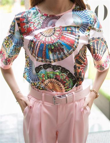 套裙套裝 歐洲站2015春夏新款大碼女裝真絲數碼印花上衣+哈倫九分褲套裝女原始圖片3