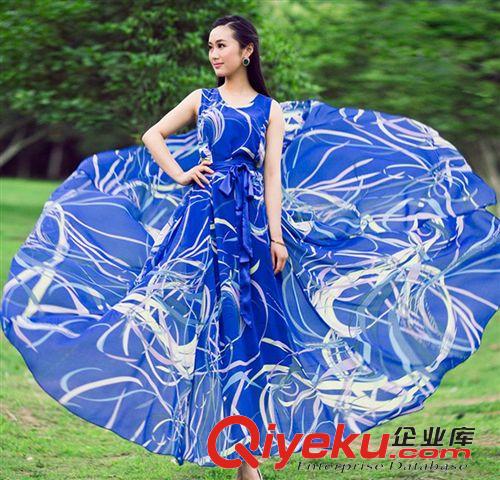 波西米亞長裙 2015春夏新款女裝 雪紡連衣裙波西米亞度假長裙百褶印花連衣裙女原始圖片2