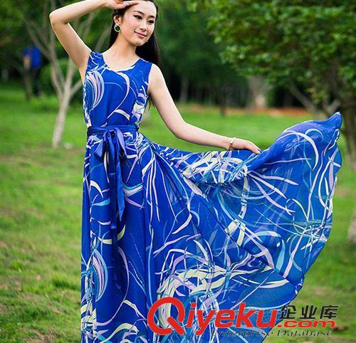 波西米亞長裙 2015春夏新款女裝 雪紡連衣裙波西米亞度假長裙百褶印花連衣裙女原始圖片3