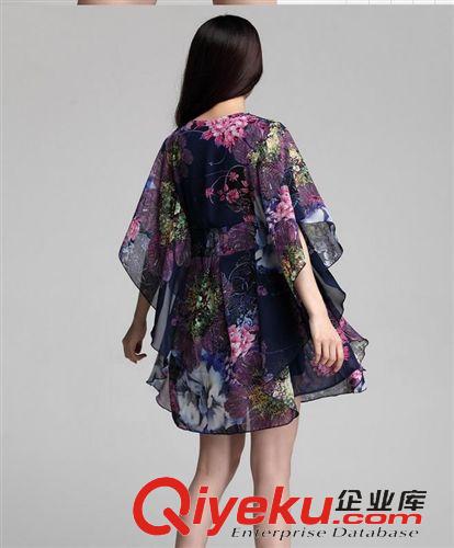 媽媽裝 2015夏季女裝新款 亮片拼接 寬松大碼高腰V領 雪紡連衣裙原始圖片3