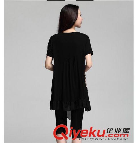 媽媽裝 2015夏季女裝 新款韓版寬松豹紋拼接莫代爾純棉大碼中長款雪紡衫原始圖片3