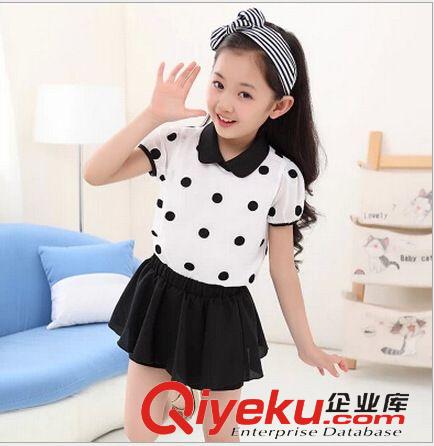 掌柜推薦區(qū) 【伙拼】童裝批發(fā) 2015夏季女童短袖圓點套裙 中大童雪紡裙套裝原始圖片3