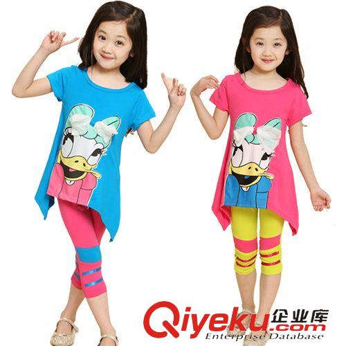 一件代發(fā)專區(qū) 夏季兒童套裝2015韓版女童卡通短袖T恤兩件套純棉中大童裝批發(fā)