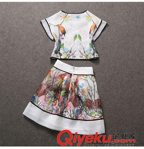 2015.6月{dy}周新品 廠家直銷2015歐美時尚dp走秀名媛套裝休閑氣質歐根紗印花套