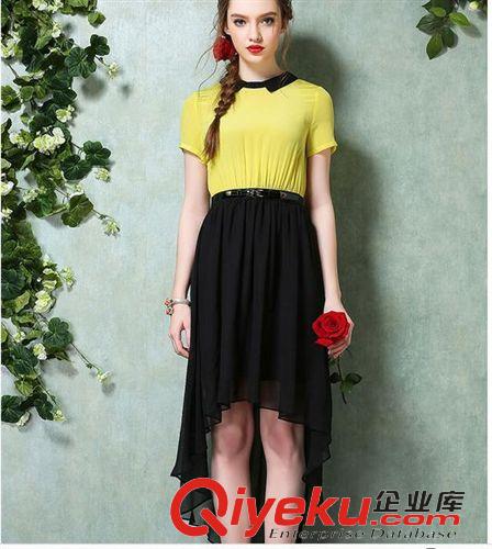 歐美風(fēng) 廠(chǎng)家促銷(xiāo)歐洲站2015夏裝新款歐美風(fēng)前短后長(zhǎng)時(shí)尚修身短袖連衣裙原始圖片2