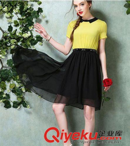 歐美風(fēng) 廠(chǎng)家促銷(xiāo)歐洲站2015夏裝新款歐美風(fēng)前短后長(zhǎng)時(shí)尚修身短袖連衣裙原始圖片3