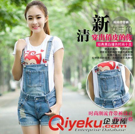 時尚牛仔系列 一件代發(fā) 2015韓版寬松直筒女士牛仔背帶短褲 夏裝大碼連體短褲