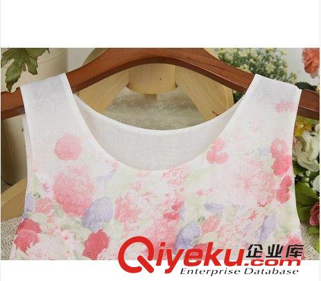 雪紡蕾絲系列 廠家直銷(xiāo)新款2015夏季甜美淑女印花朵圓領(lǐng)雪紡無(wú)袖背心裙連衣裙子原始圖片3