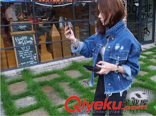 外套西裝系列 現貨SSY韓版長袖牛仔衣小外套 女個性短外套百搭顯瘦破洞牛仔外套原始圖片2