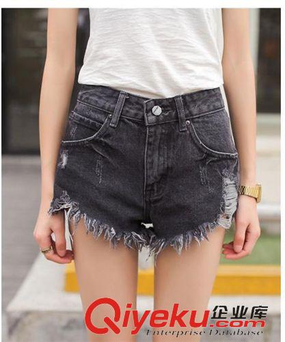 {zx1}短裙系列 廠家直銷 新款 黑色破洞貓須顯瘦毛邊牛仔褲女熱褲潮爆原始圖片2