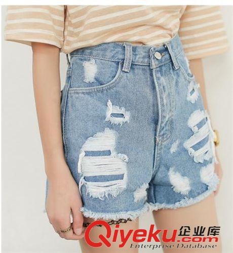 {zx1}短裙系列 廠家促銷 (實拍）新款 韓版寬松磨破高腰AA顯瘦淺色牛仔短褲女原始圖片3